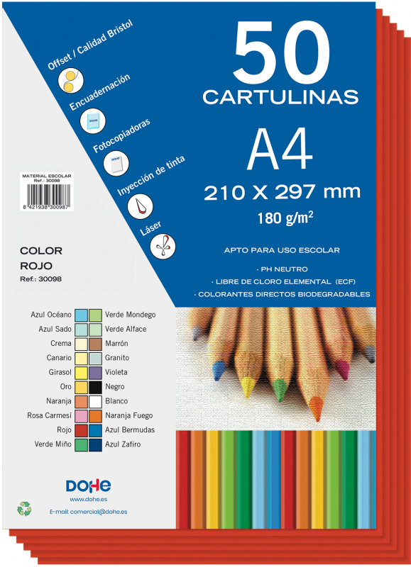 PACK 50 Cartulinas A4  180g - Rojo