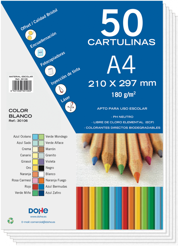PACK 50 Cartulinas A4  180g - Blanco