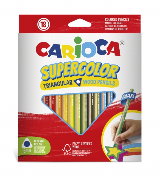 Carioca Supercolor Pack de 18 Lapices de Madera - Cuerpo Triangular Maxi