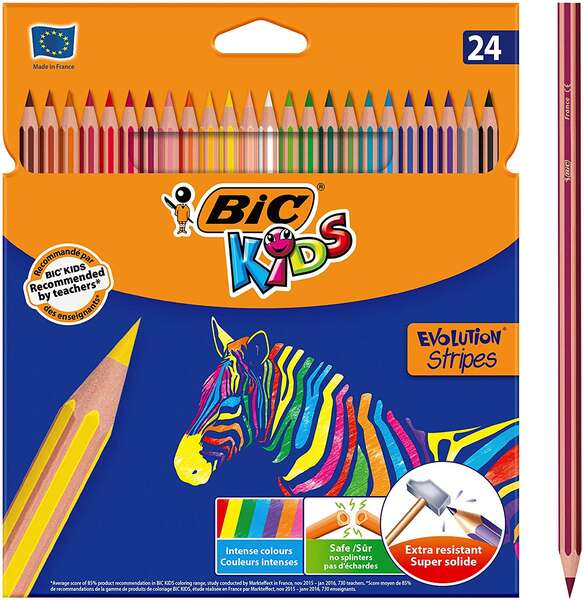 Bic Kids Evolution Stripes - Caja de 24 Lapices de colores