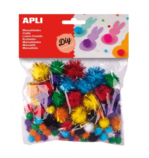 Apli Pack de 78 Pompones Brillantes - Infantil - Colores Surtidos