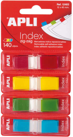 Indices Adhesivos Film Zigzag 45x12mm 4 Dispensadores de 35 Indices de 4 Colores. Apli 12483