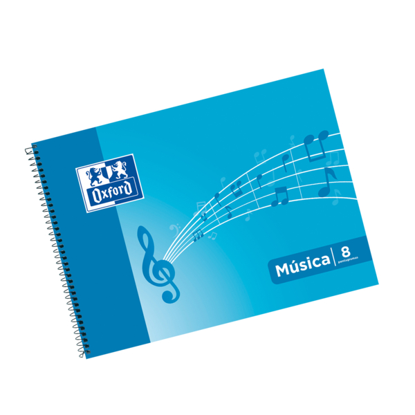 Oxford Cuaderno de Musica Espiral Formato 4º Apaisado 20 Hojas - 8 Pentagramas Interlineado de 2mm - Tapa Blanda - Azul