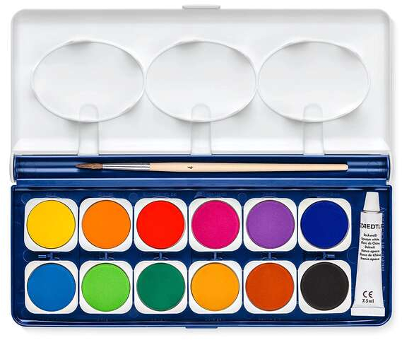 Imagen extra Staedtler Noris 888 12 Pastillas de Acuarela + Tubo Zinc Blanco + Pincel - Mezclables entre si - Colores Surtidos