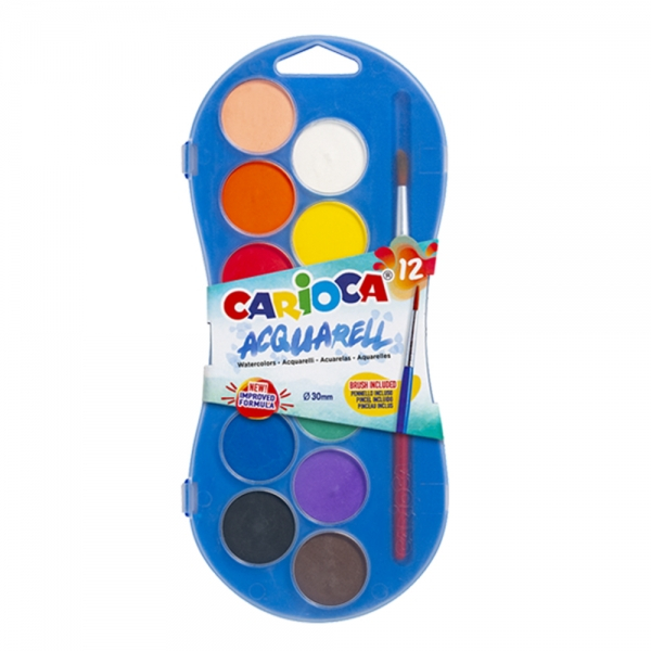 Carioca - Estuche Acuarelas de 12 Colores de 30mm con pincel