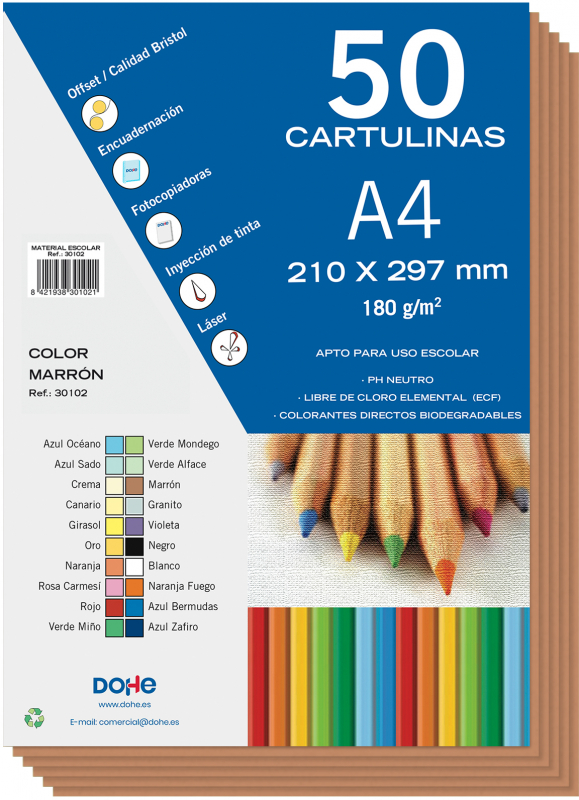 PACK 50 Cartulinas A4  180g - Marrón