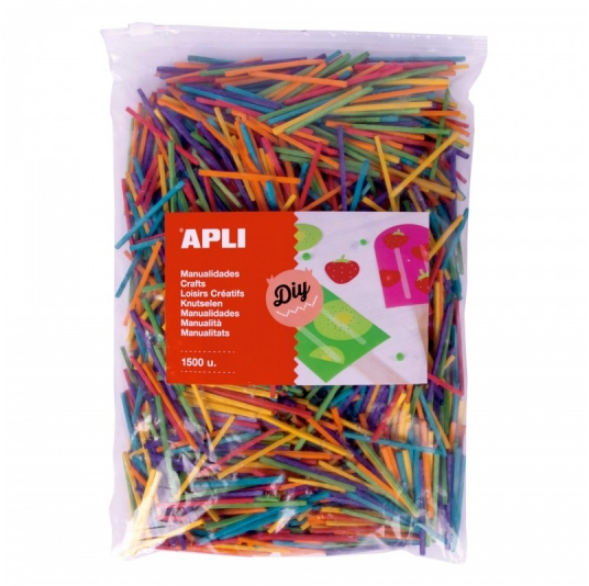 Apli Mini Palitos de Madera Surtidos - Formato MAXI - 1500 Unidades - Alta Resistencia - Faciles de Pegar y Cortar - Colores Surtidos