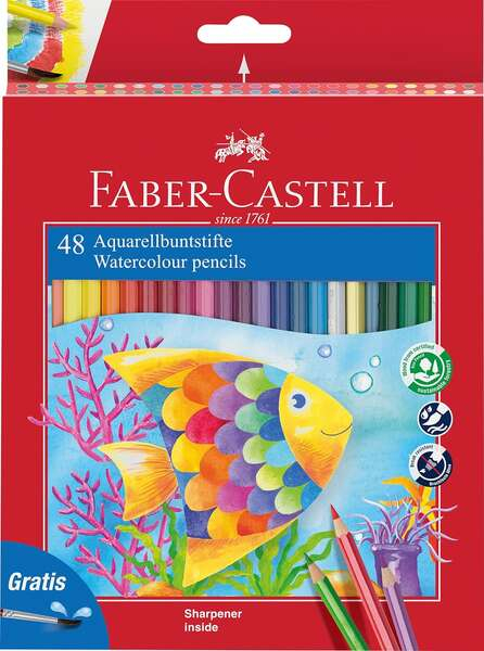 Faber-Castell Classic Colour Acuarelable Pack de 48 Lapices de Colores Hexagonales Acuarelables + Pincel 