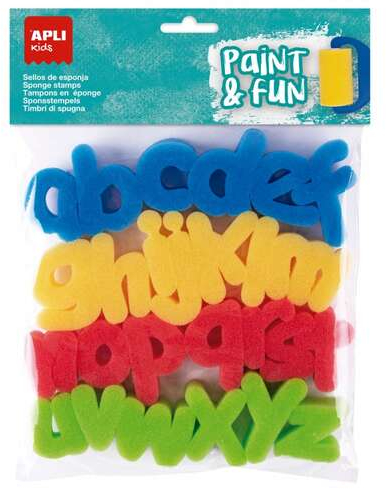 Apli Kids Paint & Fun Pack de 26 Sellos de Esponja Modelo abc para Estampacion - Formas de Letras Minisculas - Colores Surtidos