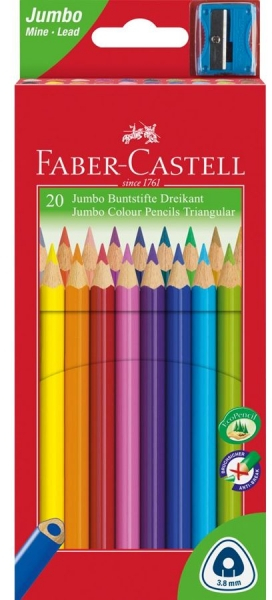 Faber-Castell Jumbo Junior Pack de 20 Lapices de Colores Triangulares + Sacapuntas