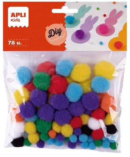 Apli Pack de 78 Pompones - Medidas Surtidas - Colores Surtidos