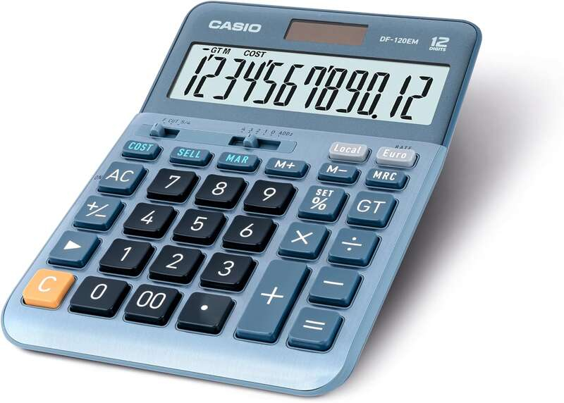 Casio DF-120EM Calculadora de Sobremesa - Pantalla Extragrande de 12 Digitos - Azul