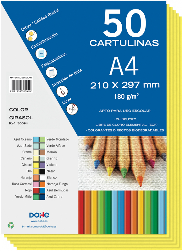 PACK 50 Cartulinas A4  180g - Amarillo Girasol