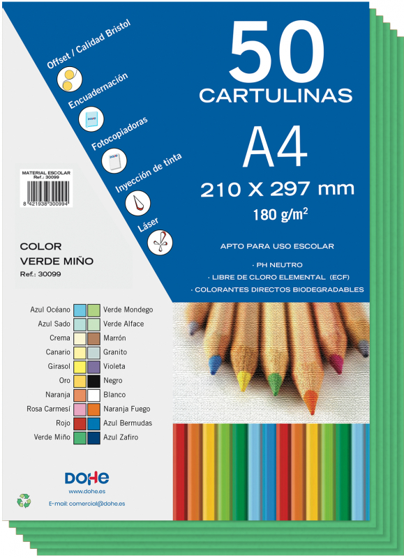 PACK 50 Cartulinas A4  180g - Verde Miño