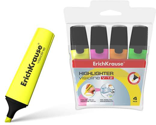 PACK 4 Marcadores Erichkrause Visioline V-12 (Naranja, Rosa, Verde y Amarillo)