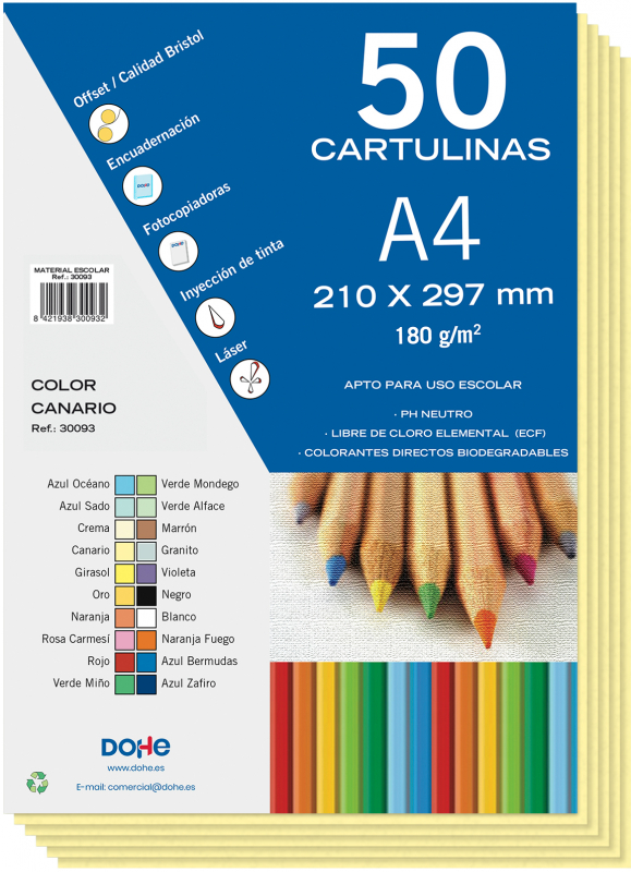 PACK 50 Cartulinas A4  180g - Amarillo Canario