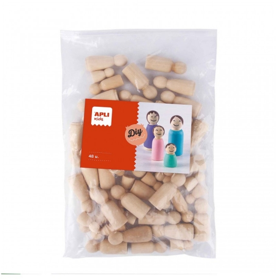 Apli Muñecos de Madera Surtidos - Formato MAXI - 48 Unidades - 4 formatos Diferentes - Madera Natural