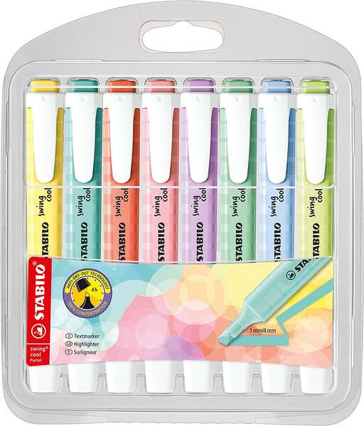 PACK 8 Marcadores Stabilo Swing Cool Pastel Fluorescentes. Colores surtidos