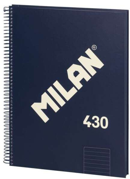 Milan Serie 1918 Cuaderno Espiral Formato A4 Pautado 7mm - 80 Hojas de 95 gr/m2 - Microperforado, 4 Taladros - Azul Oscuro