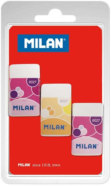 Milan Nata 6027 Pack de 3 Gomas de Borrar Rectangulares - Miga de Pan
