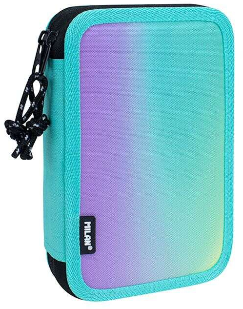 Milan Sunset Plumier de 2 Pisos con 2 Gomas de Borrar, Sacapuntas, Lapiz, Boligrafo Compact, Regla, 12 Lapices de Colores y mas