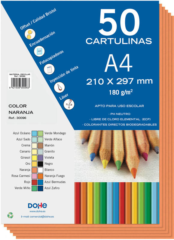 PACK 50 Cartulinas A4  180g - Naranja