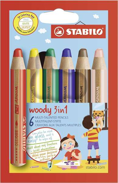 Stabilo Woody 3 en 1 - PACK 6 Lapices de Colores