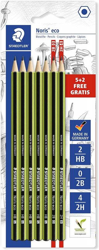 PACK 7 Staedtler Noris Eco (varias durezas, 1 blando, 5 estandar, 1 duro)