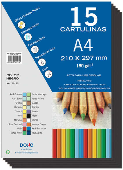 PACK 15 Cartulinas A4 - Gramaje de 180g - Negro