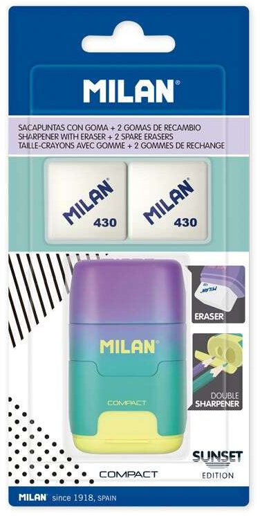 Milan Compact Sunset Afilaborra Compact con 2 Gomas de Borrar - Sacapuntas Doble