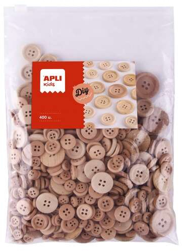 Apli Kids Bolsa de 400 Botones de Madera Natural - Tamaños 10mm, 15mm, 20mm, 25mm, 30mm