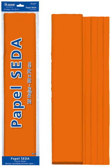 Papel seda Naranja, 25 hojas de 50x70 cm