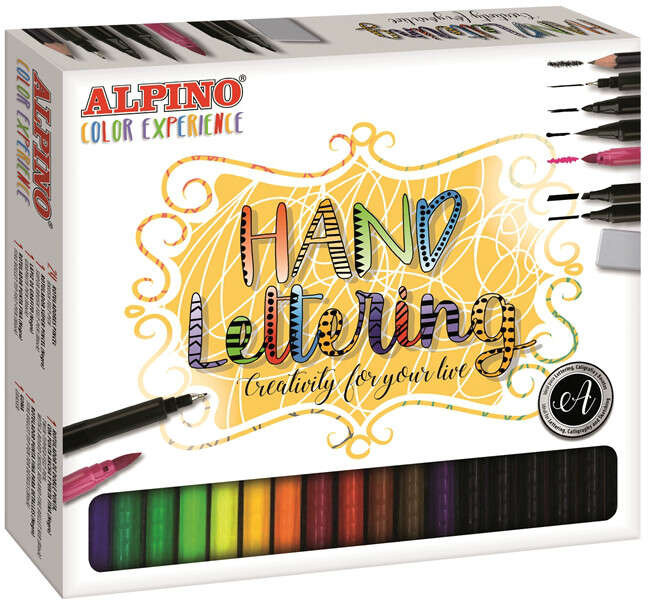 Alpino Color Experience Pack de 24 Rotuladores Hand Lettering + 1 Rotulador Punta Super Pincel, 1 Rotulador Punta Fina, 1 Rotulador Doble Punta, 1 Lapiz de Grafito y 1 Goma