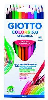 Giotto Colors Acquarell 3.0 Pack de 12 Lapices Triangulares de Colores Acuarelables