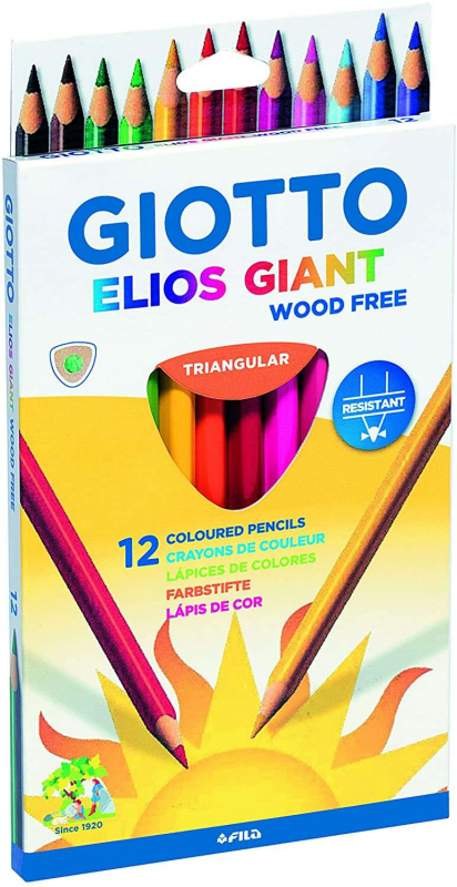 Giotto Elios Giant Wood Free Pack de 12 Lapices Triangulares de Colores