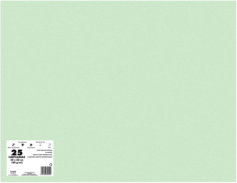 PACK 25 Cartulinas 50x65 cm 180gr VERDE ALFACE. 