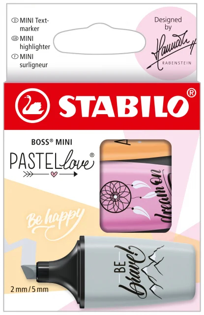 PACK 3 Marcadores Stabilo Boss Mini Pastellove Fluorescentes (Fucsia, Naranja y Gris)