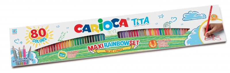 Carioca Tita Rainbow Maxi Pack de 80 Lapices de Resina - Hexagonales