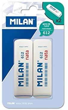 Milan Nata 612 Pack de 2 Gomas de Borrar Biseladas - Plastico