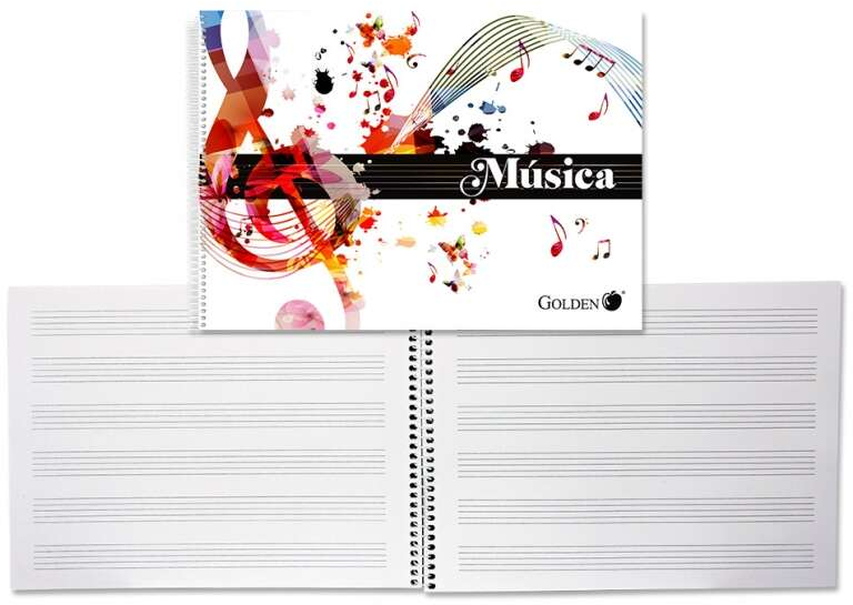 Golden Cuaderno de Musica Pentagramas - 20 Hojas - Interlineado de 3mm - Papel de 100gr Partituras