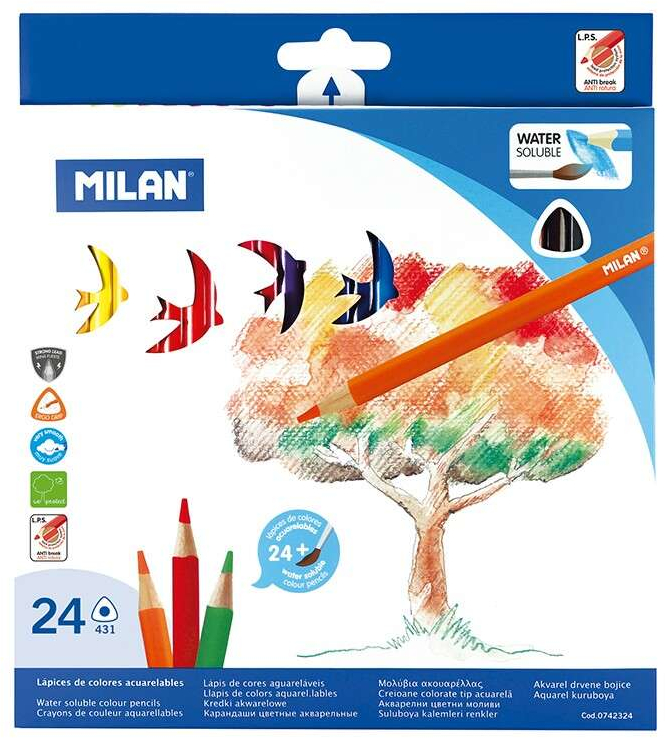 Milan Pack de 24 Lapices Triangulares Acuarelables + Pincel