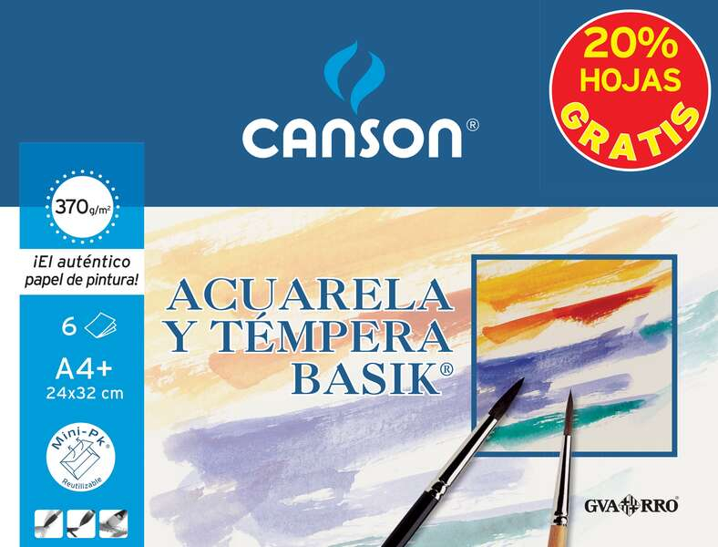 Canson Minipack de 6 Hojas Acuarela Basik 24x32 370g - 20% Hojas Gratis - Blanco