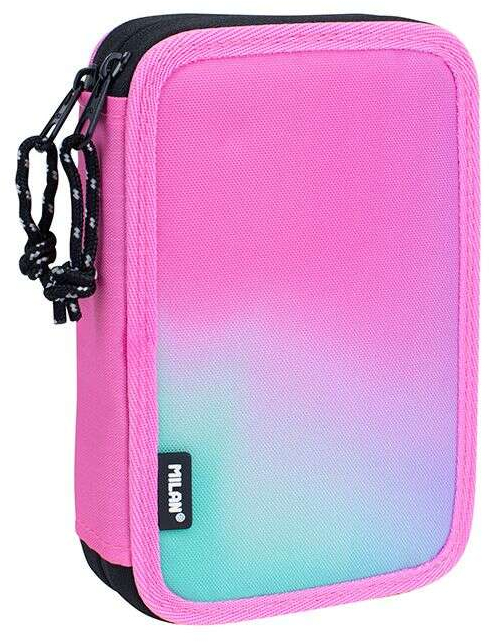 Milan Sunset Plumier de 2 Pisos con 2 Gomas de Borrar, Sacapuntas, Lapiz, Boligrafo Compact, Regla, 12 Lapices de Colores y mas