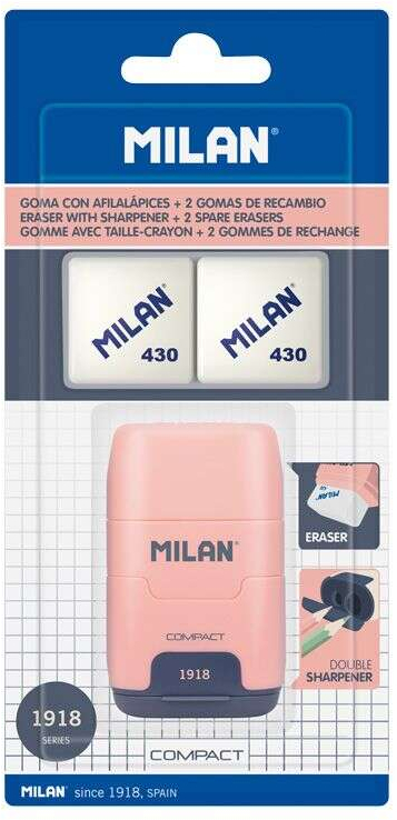 Milan Compact Serie 1918 Afilaborra Compact con 2 Gomas de Borrar - Sacapuntas Doble