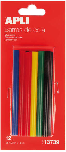 Apli Pack de 12 Barras Termofusibles de Colores Surtidos de 7.5mm