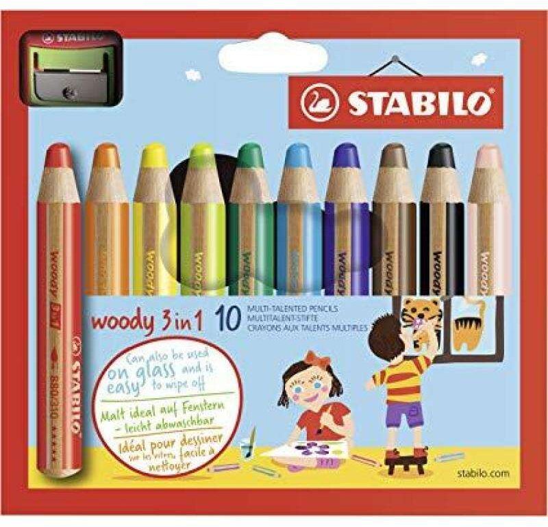 Stabilo Woody 3 en 1 - PACK 10 Lapices de Colores + Sacapuntas