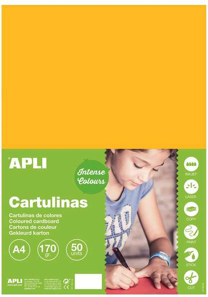 PACK 50 Cartulinas A4 Apli de 170g - Amarillo Oro
