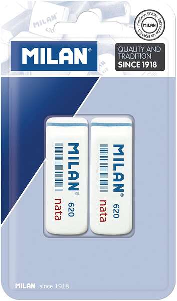 Milan Nata 620 Pack de 2 Gomas de Borrar Biseladas