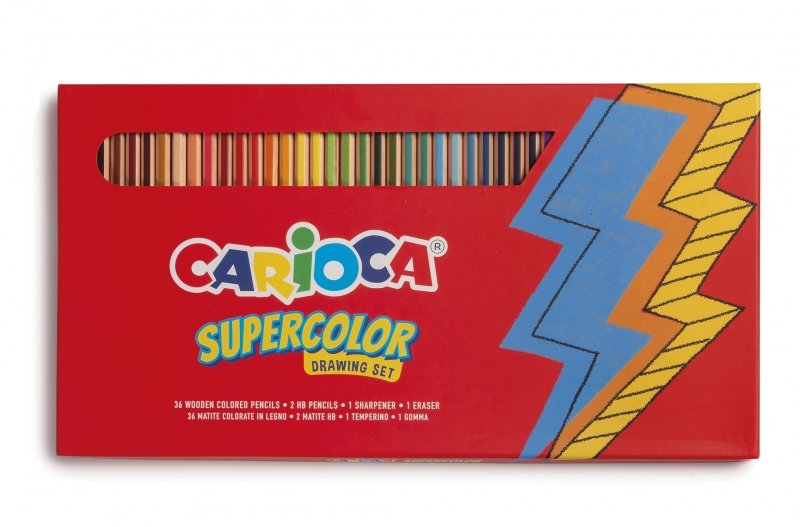 Carioca Pack de 40 Piezas - 36 Lapices de Color Supercolor - 2 Lapices de Grafito HB - Goma de Borrar - Sacapuntas