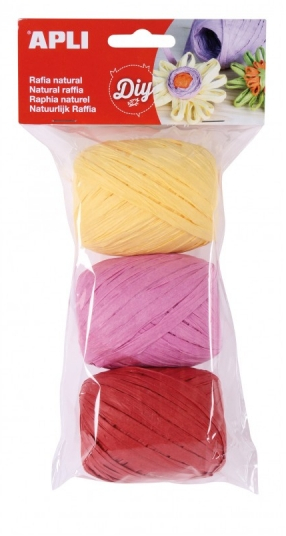 Apli Pack de 3 Ovillos de Rafia Natural Tonos Candy